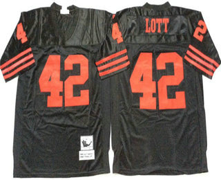 Men's San Francisco 49ers #42 Ronnie Lott Black Mitchell & Ness Throwback Vintage Football Jersey