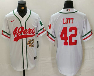 Men's San Francisco 49ers #42 Ronnie Lott Number White Mexico Cool Base Stitched Baseball Jersey