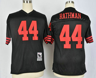 Men's San Francisco 49ers #44 Tom Rathman Black Throwback Stitched NFL Jersey by Mitchell & Ness