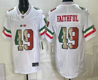 Men's San Francisco 49ers #49 Faithful White 2025 FUSE Mexico Vapor Limited Stitched Jersey