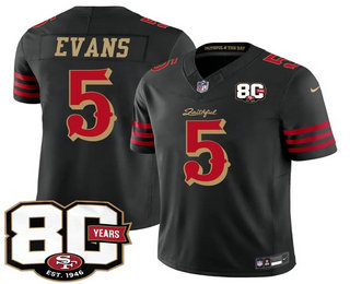 Men's San Francisco 49ers #5 Mike Evans Limited Black 80th Anniversary Rivalries FUSE Vapor Jersey