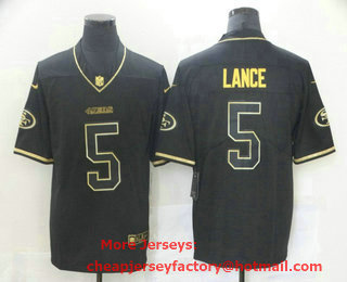 Men's San Francisco 49ers #5 Trey Lance Black 100th Season Golden Edition Jersey