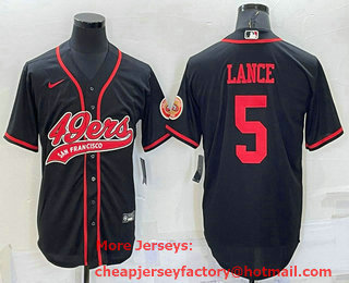 Men's San Francisco 49ers #5 Trey Lance Black Stitched Cool Base Nike Baseball Jersey