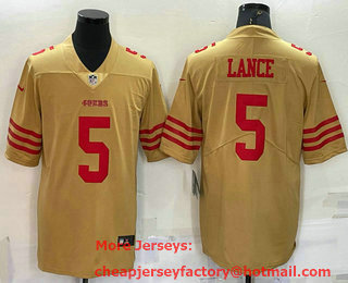 Men's San Francisco 49ers #5 Trey Lance Gold NEW 2022 Inverted Legend Stitched NFL Nike Limited Jersey
