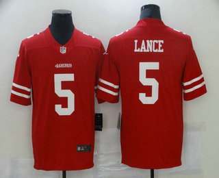 Men's San Francisco 49ers #5 Trey Lance Red 2021 Vapor Untouchable Stitched NFL Nike Limited Jersey