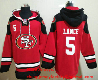 Men's San Francisco 49ers #5 Trey Lance Red Ageless Must Have Lace Up Pullover Hoodie