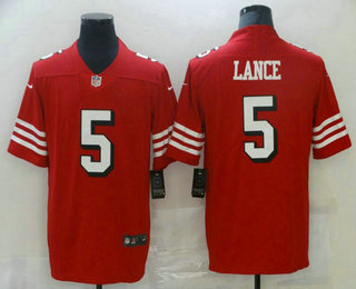 Men's San Francisco 49ers #5 Trey Lance Red New 2021 Color Rush Vapor Untouchable Limited Jersey