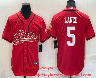 Men's San Francisco 49ers #5 Trey Lance Red Stitched Cool Base Nike Baseball Jersey