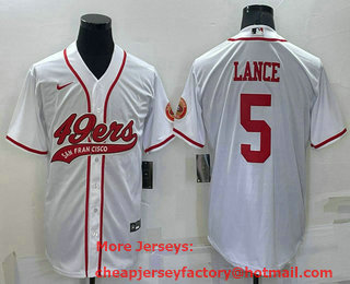 Men's San Francisco 49ers #5 Trey Lance White Stitched Cool Base Nike Baseball Jersey