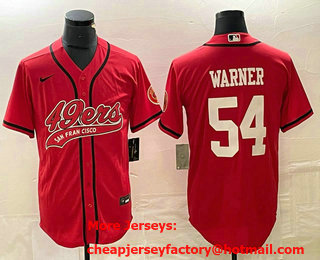 Men's San Francisco 49ers #54 Bobby Wagner Red With Patch Cool Base Stitched Baseball Jersey