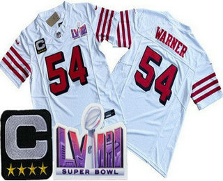 Men's San Francisco 49ers #54 Fred Warner Limited White Throwback C Patch LVIII Super Bowl FUSE Vapor Jersey