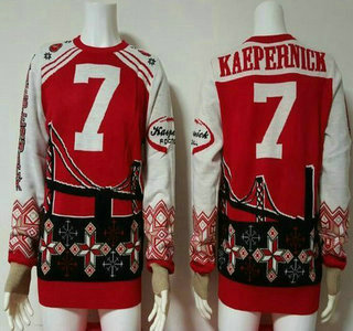 Men's San Francisco 49ers #7 Colin Kaepernick Red With Black NFL Sweater