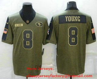 Men's San Francisco 49ers #8 Steve Young 2021 Olive Salute To Service Limited Stitched Jersey