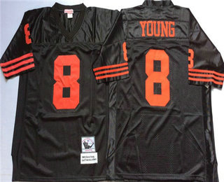 Men's San Francisco 49ers #8 Steve Young Black Mitchell & Ness Throwback Vintage Football Jersey