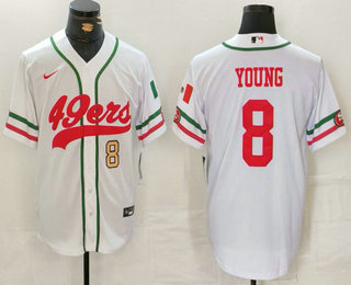 Men's San Francisco 49ers #8 Steve Young Number White Mexico Cool Base Stitched Baseball Jersey