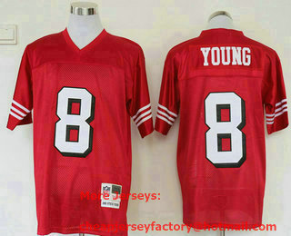 Men's San Francisco 49ers #8 Steve Young Red Throwback Stitched Jersey