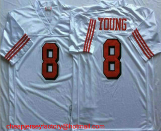 Men's San Francisco 49ers #8 Steve Young White 75TH Throwback Jersey By Mitchell & Ness