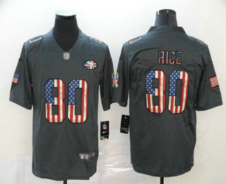 Men's San Francisco 49ers #80 Jerry Rice 2019 Black Salute To Service USA Flag Fashion Limited Jersey
