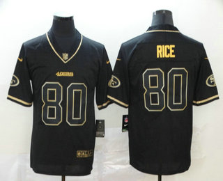 Men's San Francisco 49ers #80 Jerry Rice Black 100th Season Golden Edition Jersey