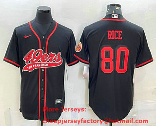 Men's San Francisco 49ers #80 Jerry Rice Black Color Rush With Patch Cool Base Stitched Baseball Jersey