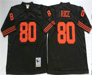 Men's San Francisco 49ers #80 Jerry Rice Black Mitchell & Ness Throwback Vintage Football Jersey