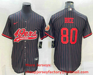 Men's San Francisco 49ers #80 Jerry Rice Black Pinstripe With Patch Cool Base Stitched Baseball Jersey