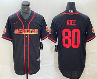 Men's San Francisco 49ers #80 Jerry Rice Black Red Cool Base Stitched 2023 Baseball Jersey 11