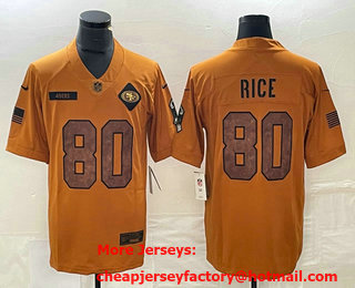 Men's San Francisco 49ers #80 Jerry Rice Brown 2023 Salute To Service Limited Stitched Jersey