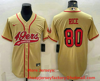 Men's San Francisco 49ers #80 Jerry Rice Gold Color Rush With Patch Cool Base Stitched Baseball Jersey