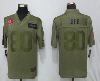 Men's San Francisco 49ers #80 Jerry Rice NEW Olive 2019 Salute To Service Stitched NFL Nike Limited Jersey