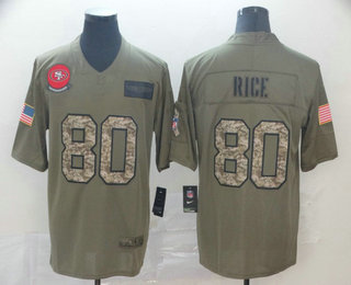 Men's San Francisco 49ers #80 Jerry Rice Olive Camo 2019 Salute To Service Stitched NFL Nike Limited Jersey