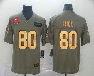 Men's San Francisco 49ers #80 Jerry Rice Olive Gold 2019 Salute To Service Stitched NFL Nike Limited Jersey