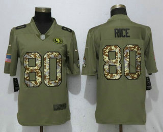 Men's San Francisco 49ers #80 Jerry Rice Olive With Camo 2017 Salute To Service Stitched NFL Nike Limited Jersey