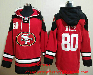 Men's San Francisco 49ers #80 Jerry Rice Red Ageless Must Have Lace Up Pullover Hoodie