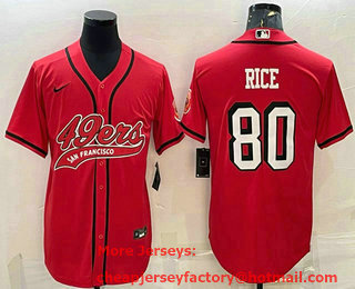 Men's San Francisco 49ers #80 Jerry Rice Red Color Rush With Patch Cool Base Stitched Baseball Jersey