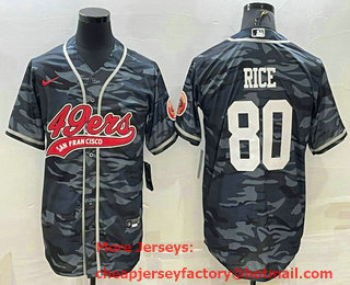 Men's San Francisco 49ers #80 Jerry Rice White Name Grey Camo With Patch Cool Base Stitched Baseball Jersey