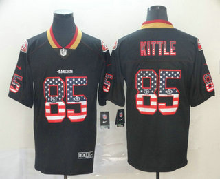 Men's San Francisco 49ers #85 George Kittle 2019 USA Flag Fashion Black Color Rush Stitched Nike Limited Jersey