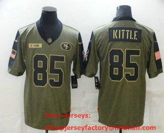 Men's San Francisco 49ers #85 George Kittle 2021 Olive Salute To Service Limited Stitched Jersey