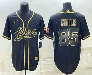 Men's San Francisco 49ers #85 George Kittle Black Gold With Patch Cool Base Stitched Baseball Jersey
