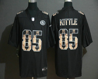 Men's San Francisco 49ers #85 George Kittle Black Statue Of Liberty Stitched NFL Nike Limited Jersey