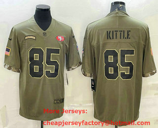Men's San Francisco 49ers #85 George Kittle Olive 2022 Salute To Service Limited Stitched Jersey