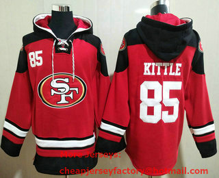 Men's San Francisco 49ers #85 George Kittle Red Ageless Must Have Lace Up Pullover Hoodie