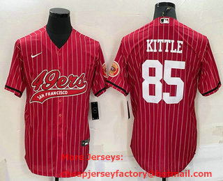 Men's San Francisco 49ers #85 George Kittle Red With Patch Cool Base Stitched Baseball Jersey