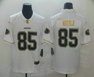 Men's San Francisco 49ers #85 George Kittle White 100th Season Golden Edition Jersey