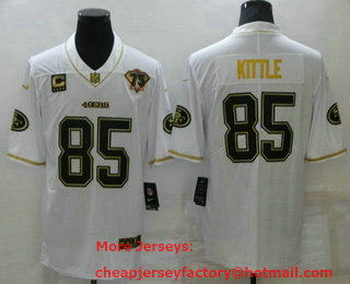 Men's San Francisco 49ers #85 George Kittle White 75th Patch Golden Edition Stitched NFL Nike Limited Jersey