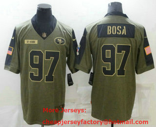 Men's San Francisco 49ers #97 Nick Bosa 2021 Olive Salute To Service Limited Stitched Jersey