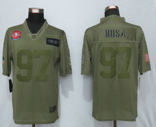 Men's San Francisco 49ers #97 Nick Bosa NEW Olive 2019 Salute To Service Stitched NFL Nike Limited Jersey