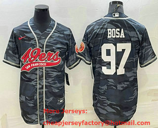 Men's San Francisco 49ers #97 Nike Bosa White Name Grey Camo With Patch Cool Base Stitched Baseball Jersey