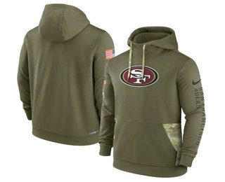 Men's San Francisco 49ers 2022 Olive Salute to Service Therma Performance Pullover Hoodie