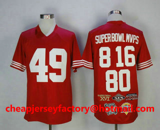 Men's San Francisco 49ers 8 Steve Young 16 Joe Montana 80 Jerry Rice Super Bowl MVPS Red Stitched Jersey With 5 Super Bowl Patch